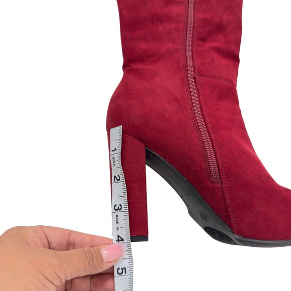 Journee Collection Women Red Knee-High Heeled Boots With Ruffle Detail Size 9 - Picture 8 of 15